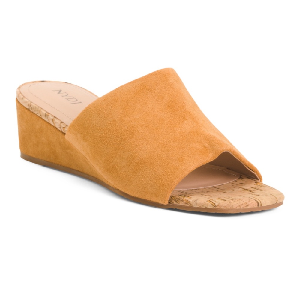 NYDJ Claudine Wedge Mule Sandals Cognac Suede Canvas Slip-on Sz 9 New